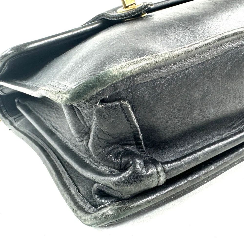 Jack Georges Vintage Black Leather Briefcase Messenger Bag Y2K Brass TurnLocks